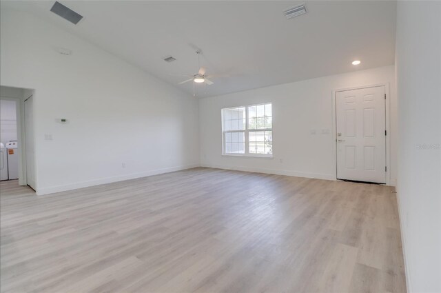 400 Marion Oaks Crse, Ocala, FL 34473 - unfurnished living room with ceiling fan, vaulted ceiling, light wood-style flooring, baseboards, and recessed lighting