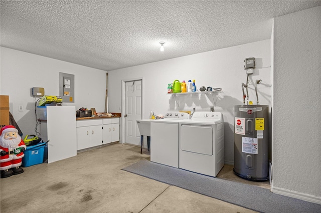 8137 SW 117th Loop, Ocala, FL 34481 - laundry room with washer and dryer, electric water heater, a textured ceiling, electric panel, and a sink