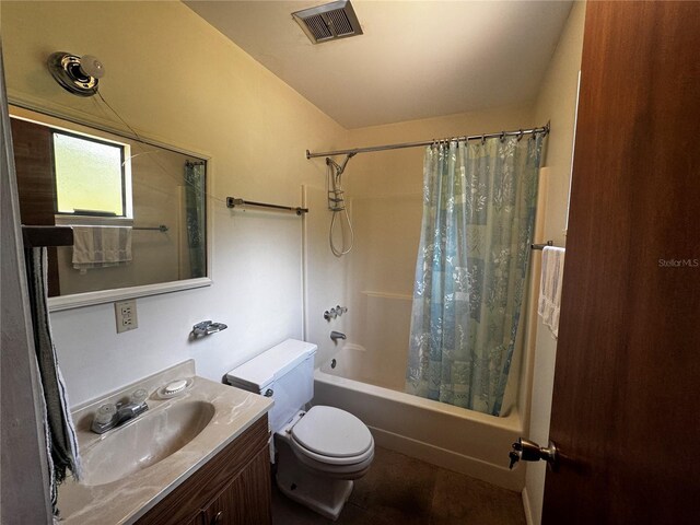 20704 SW Rainbow Lakes Blvd, Dunnellon, FL 34431 - bathroom with shower / bath combo, toilet, vanity, and tile patterned floors
