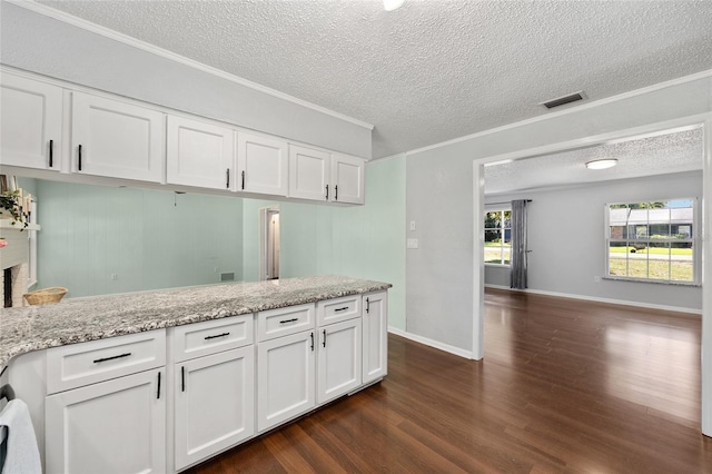 1812 SE 38th Ave, Ocala, FL 34471 - kitchen with a textured ceiling, dark wood finished floors, white cabinetry, crown molding, and baseboards
