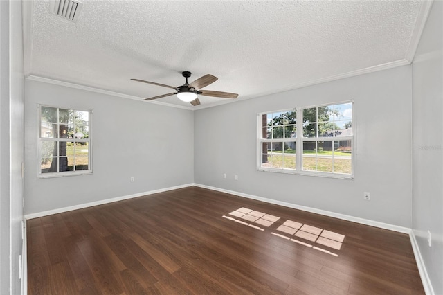 1812 SE 38th Ave, Ocala, FL 34471 - empty room featuring a textured ceiling, a ceiling fan, ornamental molding, dark wood-style flooring, and baseboards
