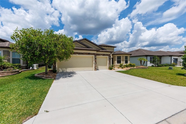 9777 SW 63rd Loop, Ocala, FL 34481 - view of front of home featuring an attached garage, driveway, a front lawn, central AC, and stucco siding