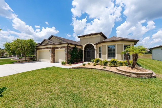 9777 SW 63rd Loop, Ocala, FL 34481 - mediterranean / spanish-style house featuring an attached garage, concrete driveway, stucco siding, and a front yard