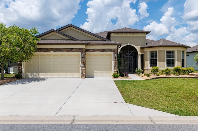 9777 SW 63rd Loop, Ocala, FL 34481 - view of front of house featuring stucco siding, an attached garage, a front lawn, and driveway