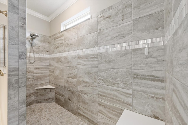 9777 SW 63rd Loop, Ocala, FL 34481 - bathroom with crown molding and tiled shower