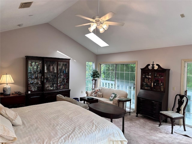 4305 SW 20th Ave, Ocala, FL 34471 - carpeted bedroom with a skylight, lofted ceiling, and ceiling fan