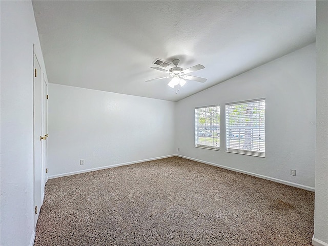 12352 SE 86th Ct, Belleview, FL 34420 - unfurnished room with a ceiling fan, vaulted ceiling, carpet floors, and baseboards