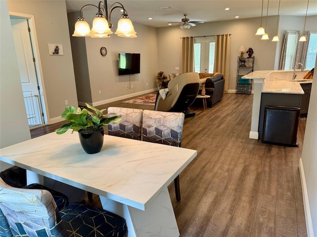 10208 SE 170th Pl, Summerfield, FL 34491 - dining space featuring dark wood-style floors, baseboards, recessed lighting, and ceiling fan