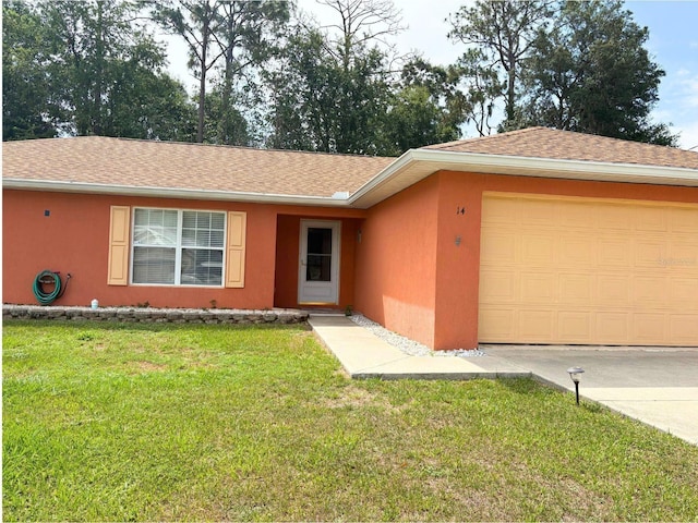 14 Dogwood Drive Radl, Ocala, FL 34472 - single story home with stucco siding, a front lawn, a garage, and a shingled roof