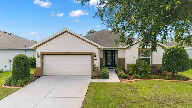 7263 SW 99th Cir, Ocala, FL 34481 - ranch-style house featuring stucco siding, an attached garage, and a front lawn