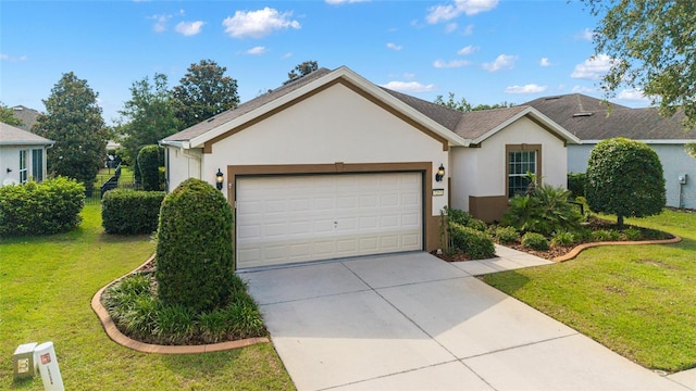 7263 SW 99th Cir, Ocala, FL 34481 - single story home with stucco siding, a garage, concrete driveway, and a front lawn