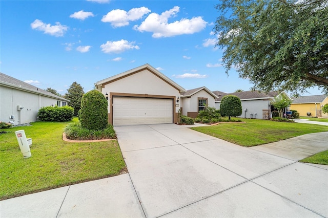 7263 SW 99th Cir, Ocala, FL 34481 - ranch-style house with a front yard, stucco siding, concrete driveway, and a garage