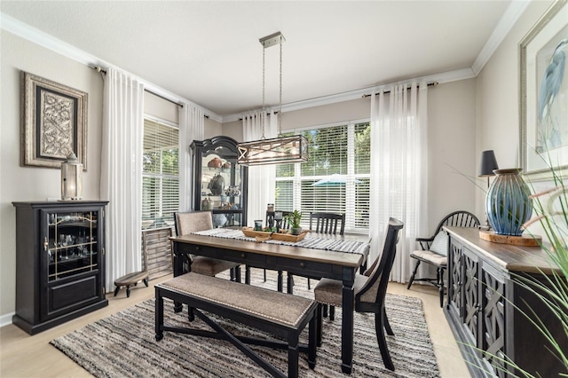 7263 SW 99th Cir, Ocala, FL 34481 - dining space with ornamental molding, a chandelier, light wood finished floors, and baseboards