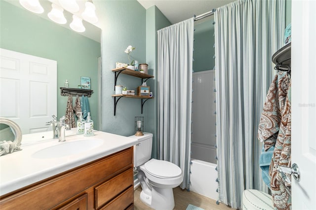 7263 SW 99th Cir, Ocala, FL 34481 - bathroom with toilet, vanity, shower / bath combination with curtain, and wood finished floors