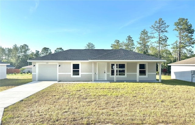 14425 SW 21st Pl, Ocala, FL 34481 - single story home featuring stucco siding, a garage, driveway, a porch, and a front yard