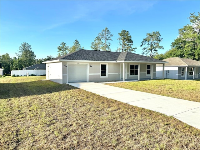 14425 SW 21st Pl, Ocala, FL 34481 - ranch-style house featuring an attached garage, stucco siding, a front yard, and driveway