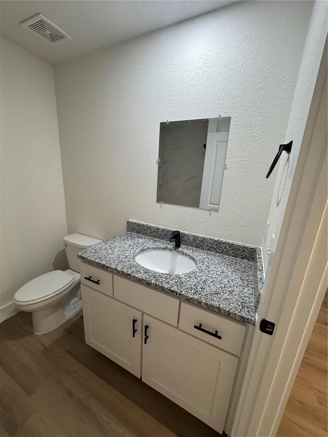 14425 SW 21st Pl, Ocala, FL 34481 - bathroom with wood finished floors, vanity, toilet, and a textured wall