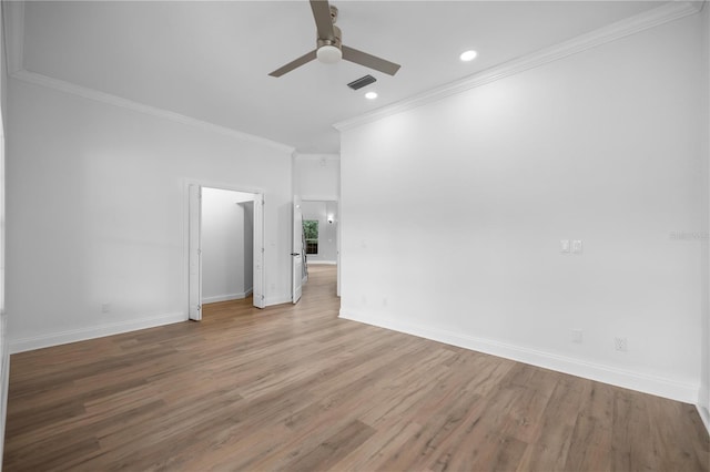 1628 SE 29th Ter, Ocala, FL 34471 - spare room with crown molding, a ceiling fan, wood finished floors, baseboards, and recessed lighting