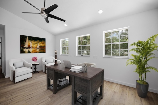 1628 SE 29th Ter, Ocala, FL 34471 - office with a ceiling fan, lofted ceiling, light wood-style flooring, recessed lighting, and baseboards