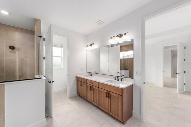 8465 SW 101st Ave, Ocala, FL 34481 - full bathroom featuring tile patterned floors, double vanity, a tile shower, and baseboards