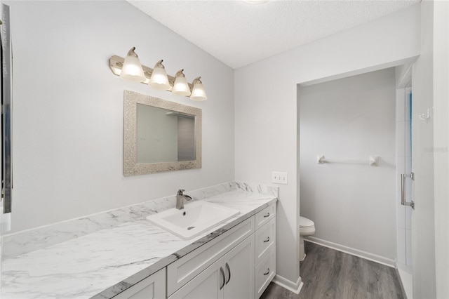 8998 SW 94th St Unit D, Ocala, FL 34481 - bathroom featuring vanity, wood finished floors, toilet, and a textured ceiling