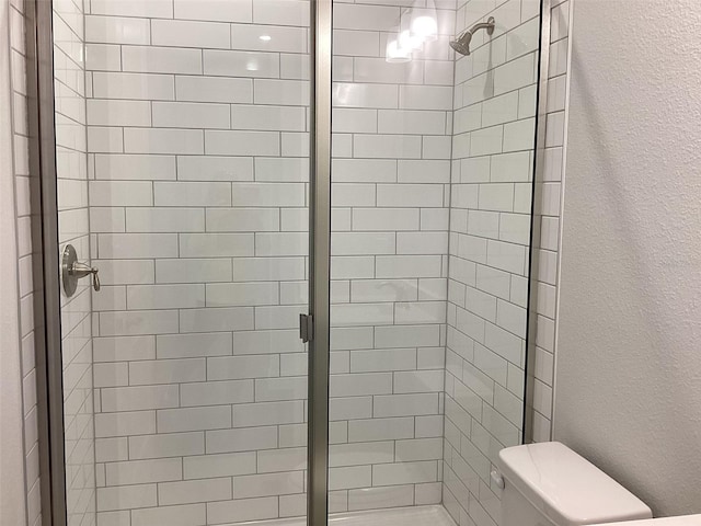10540 SW 49th Avenue Rd, Ocala, FL 34476 - bathroom with a stall shower, toilet, and a textured wall