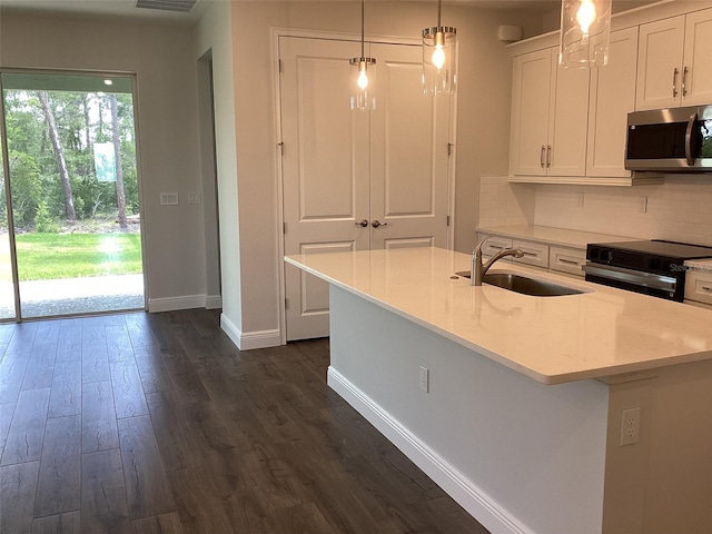 10540 SW 49th Avenue Rd, Ocala, FL 34476 - kitchen with appliances with stainless steel finishes, a sink, dark wood-type flooring, white cabinets, and light countertops