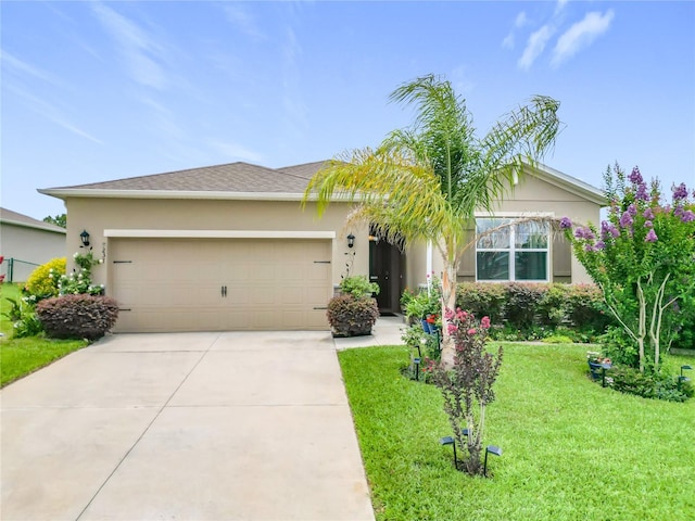 9237 SW 60th Terrace Rd, Ocala, FL 34476 - ranch-style house featuring an attached garage, driveway, a front lawn, and stucco siding