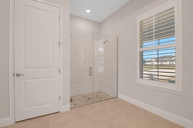 2050 NW 79th Loop, Ocala, FL 34475 - bathroom with a shower stall, baseboards, and recessed lighting