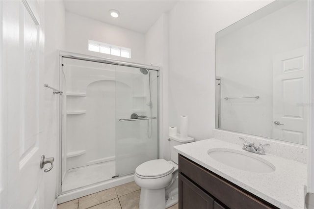 6486 SW 75th Avenue Rd, Ocala, FL 34474 - bathroom featuring a stall shower, vanity, toilet, and tile patterned floors