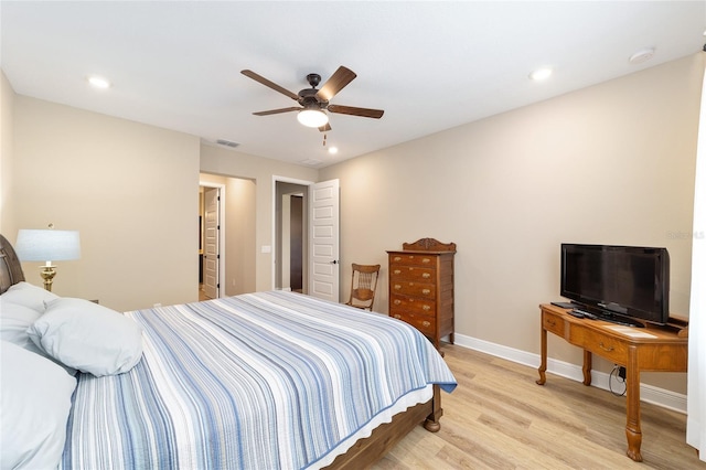 9607 SW 79th Lane Rd, Ocala, FL 34481 - bedroom featuring light wood-style flooring, baseboards, a ceiling fan, and recessed lighting