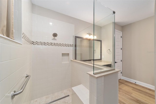 9607 SW 79th Lane Rd, Ocala, FL 34481 - bathroom with walk in shower, baseboards, and wood finished floors
