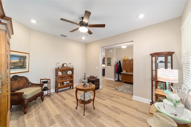 9607 SW 79th Lane Rd, Ocala, FL 34481 - sitting room with ceiling fan, light wood-type flooring, baseboards, and recessed lighting