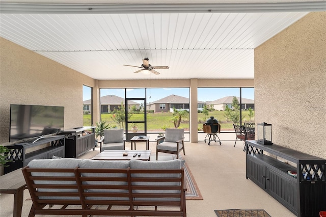 9607 SW 79th Lane Rd, Ocala, FL 34481 - sunroom / solarium featuring outdoor lounge area, ceiling fan, and a residential view
