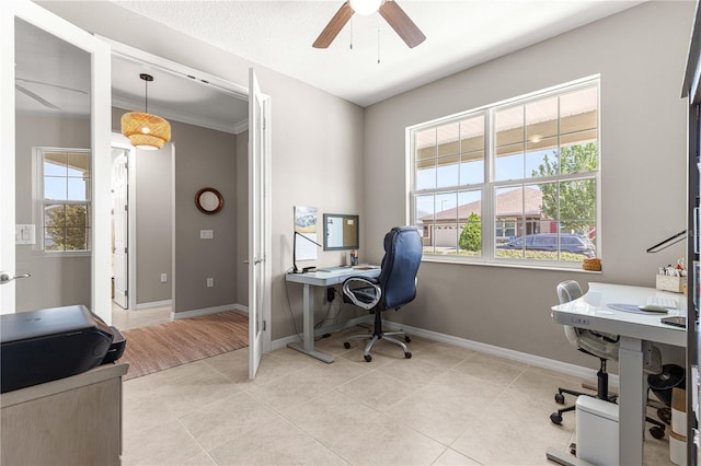 9203 SW 97th Cir, Ocala, FL 34481 - office featuring ceiling fan, light tile patterned floors, and baseboards