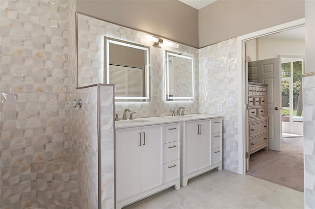 4731 N Crestline Dr, Beverly Hills, FL 34465 - full bath featuring double vanity, a walk in shower, and tile walls