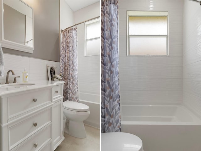 4731 N Crestline Dr, Beverly Hills, FL 34465 - bathroom with shower / bath combination with curtain, vanity, and tile patterned floors