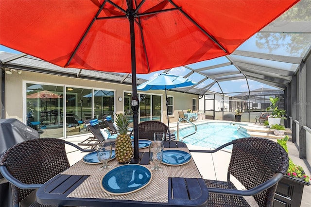 15119 SW 14th Avenue Rd, Ocala, FL 34473 - outdoor pool with outdoor dining area, a patio, and glass enclosure
