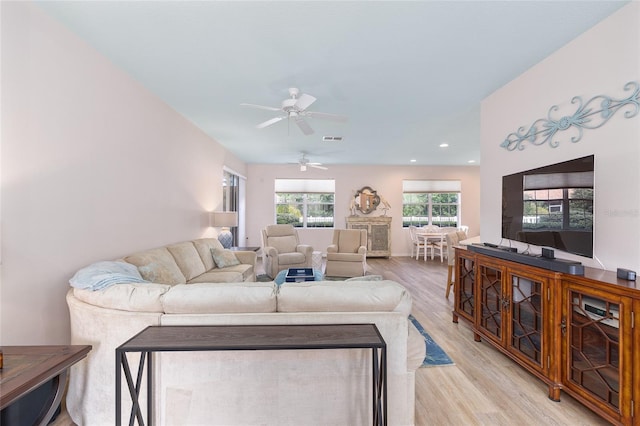 8303 SW 82nd Cir, Ocala, FL 34481 - living room featuring ceiling fan, light wood-type flooring, and recessed lighting