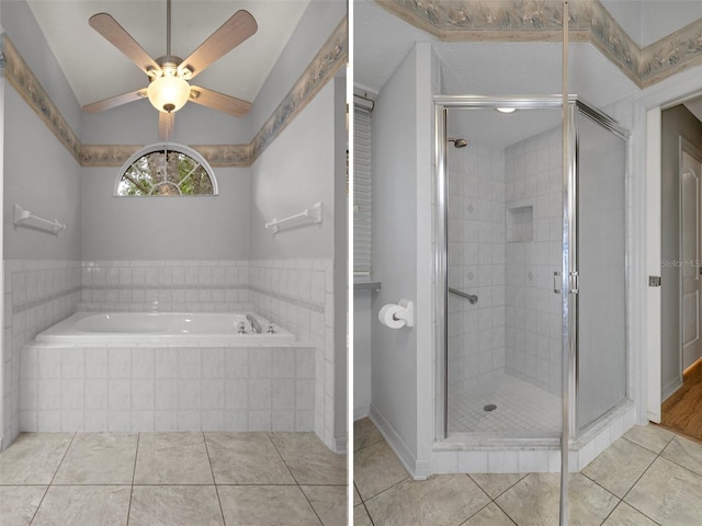 11 Calendula Ct E, Homosassa, FL 34446 - bathroom featuring a garden tub, tile patterned floors, and a stall shower