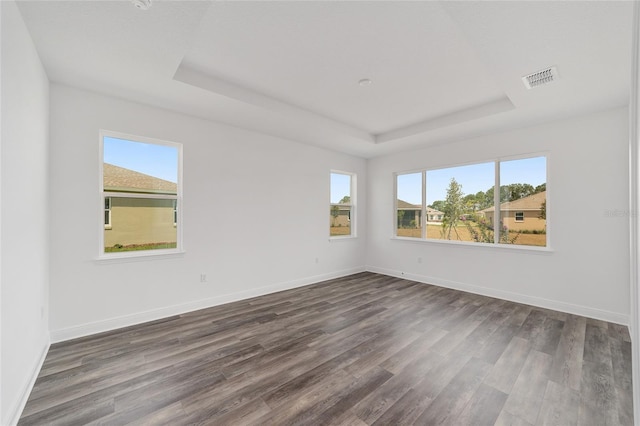 10553 SW 98th Pl, Ocala, FL 34481 - unfurnished room with a raised ceiling, dark wood-type flooring, and baseboards