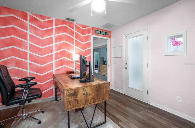 8015 N Tower Way, Citrus Springs, FL 34434 - office with wood finished floors, ceiling fan, and baseboards