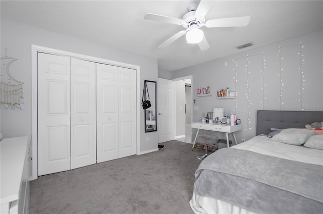 8015 N Tower Way, Citrus Springs, FL 34434 - carpeted bedroom with a closet, a ceiling fan, and baseboards