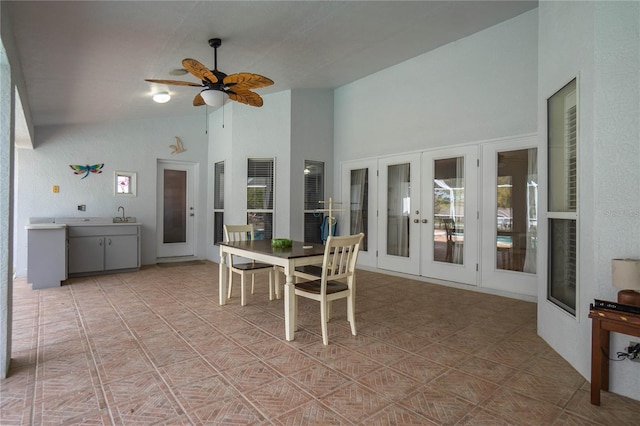 8015 N Tower Way, Citrus Springs, FL 34434 - sunroom with french doors, lofted ceiling, and a sink