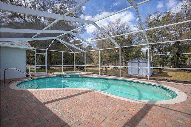 8015 N Tower Way, Citrus Springs, FL 34434 - view of pool with a patio area, a pool with connected hot tub, and glass enclosure
