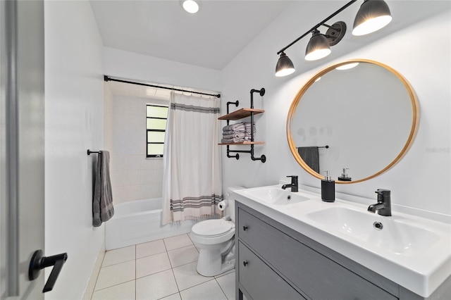 4601 SE 18th Ave, Ocala, FL 34480 - bathroom featuring toilet, shower / bath combination with curtain, double vanity, and tile patterned flooring