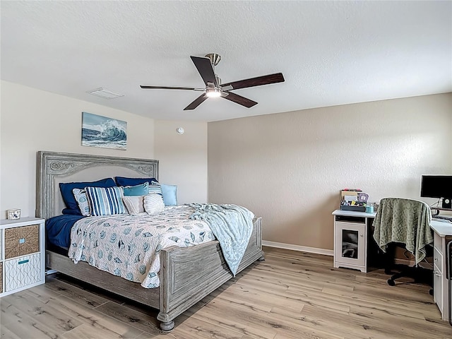 6812 Gideon Cir, Zephyrhills, FL 33541 - bedroom with light wood-style flooring, baseboards, a ceiling fan, and a desk
