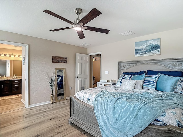 6812 Gideon Cir, Zephyrhills, FL 33541 - bedroom with light wood finished floors, baseboards, and a ceiling fan