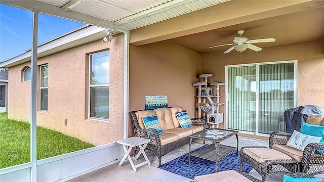 6812 Gideon Cir, Zephyrhills, FL 33541 - view of patio / terrace featuring a ceiling fan, outdoor lounge area, and a grill