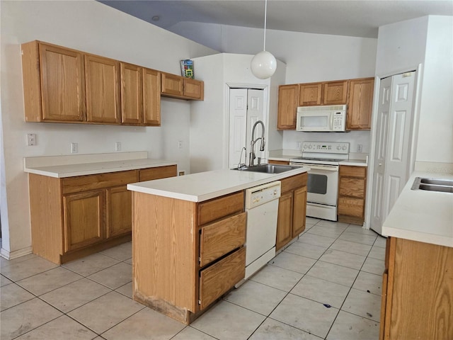 4460 SW 44th St, Ocala, FL 34474 - kitchen featuring white appliances, a sink, light countertops, and brown cabinetry